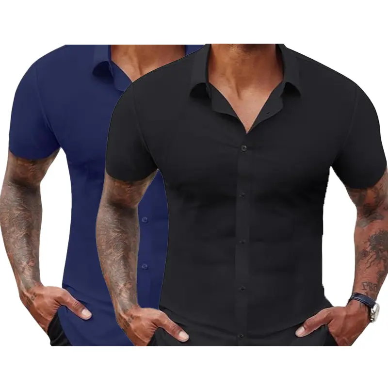 Men's Stretch Dress Shirts Short Sleeve Slim Fit Business Casual Button Down Shirts