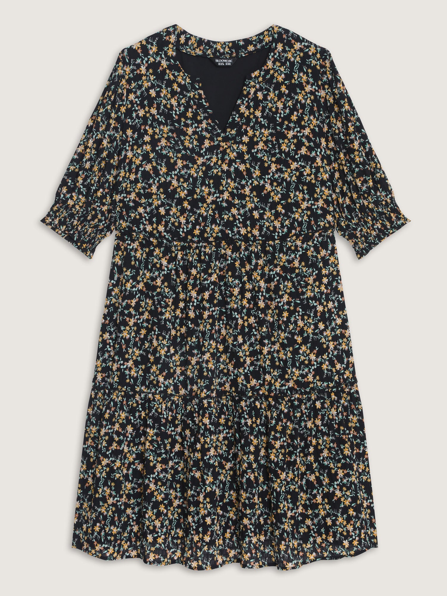 Micro Floral Print Shirred Cuff Mini Dress