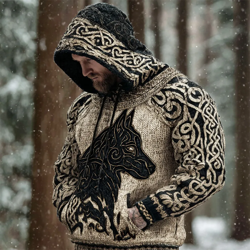 Celtic Mythology Hellhound Men's Hooded Knit Sweater