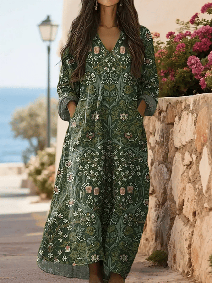 Women's Vintage Floral Art Print Dress- Fast Shipping