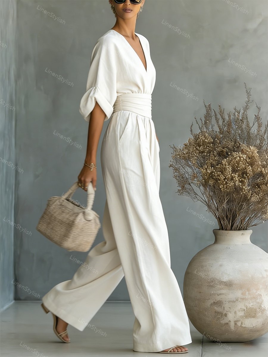 Essential V-neck Waist Jumpsuit Clearance Sale