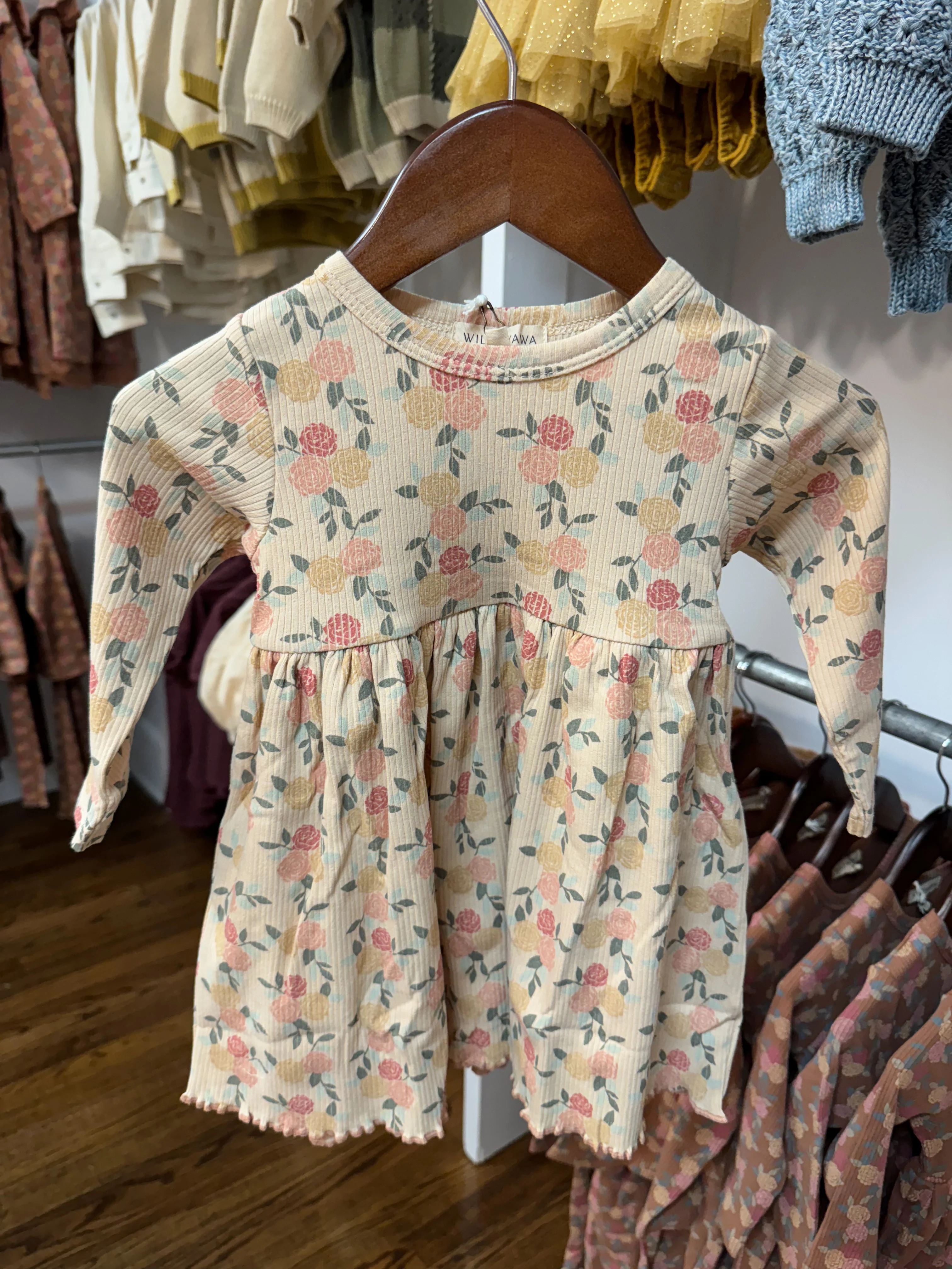 Rib Long Sleeve Dress: Dusty Pink Roses