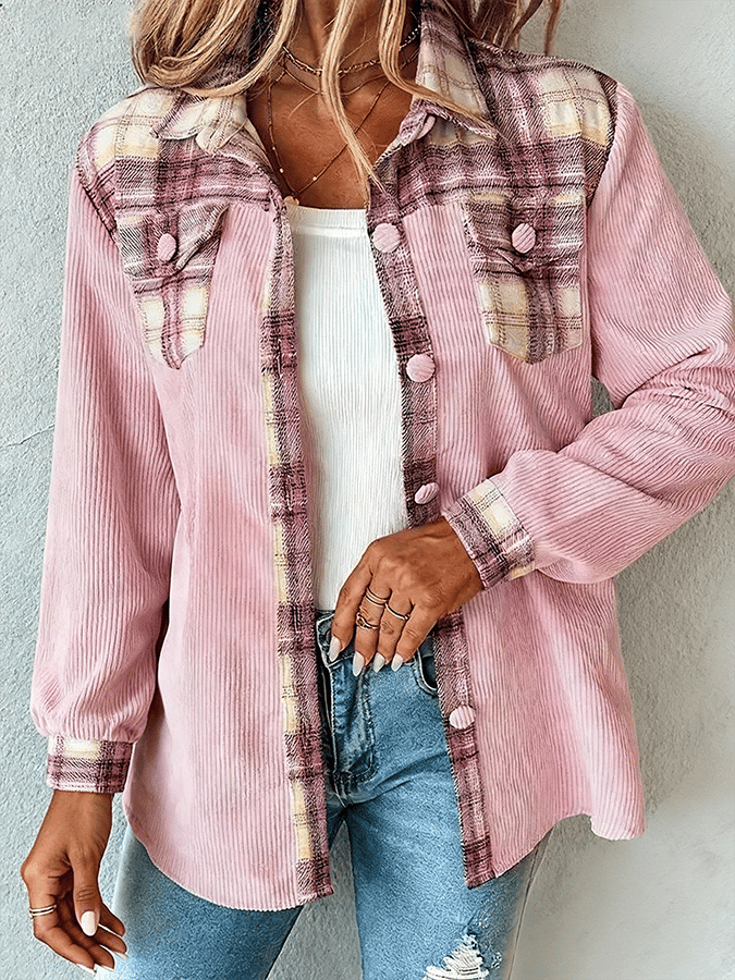 Women'S Casual Lapel Contrast Color Stitching Shirt