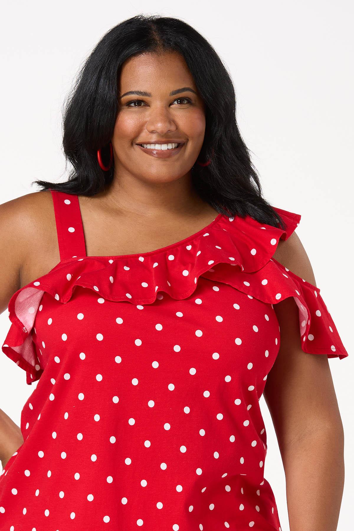 Plus Size Dotted One Shoulder Tank