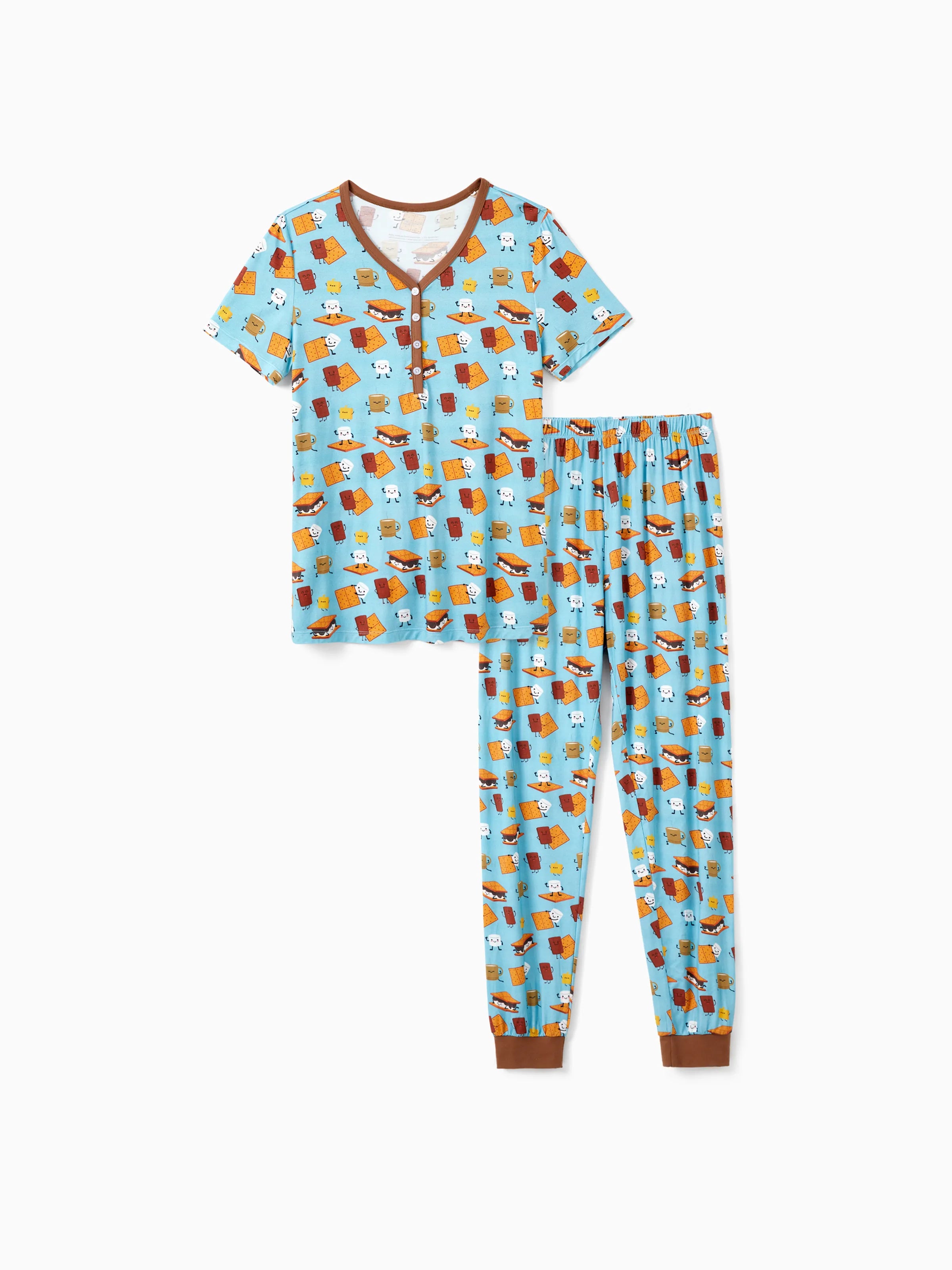 Bamboo Family PJs Cute Print Short Sleeve & Long Pants Sleepwear Matching Pajama set (Snug-Fitting for Children) Green