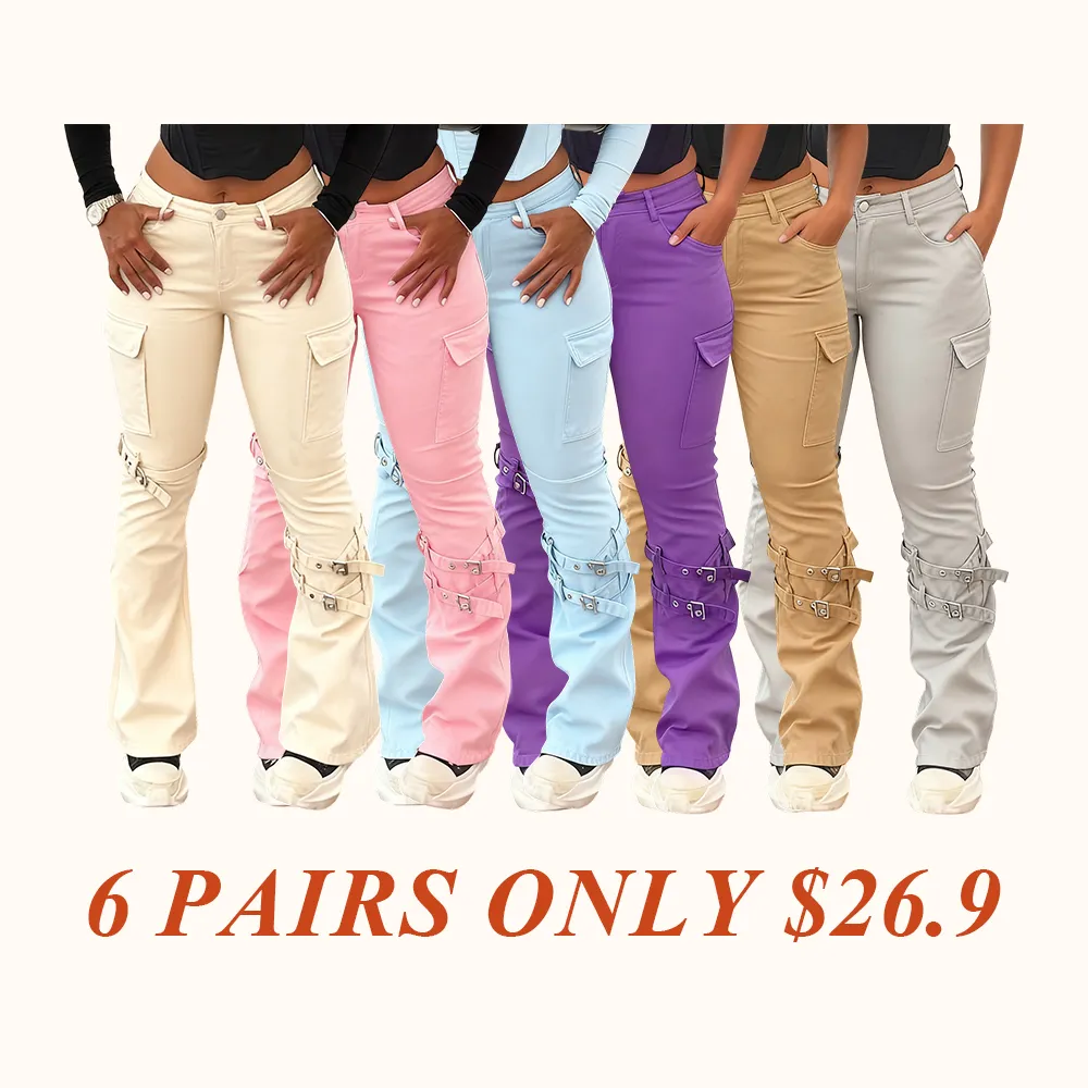 Solid Color Buckle Decor Stretchy Jeans, Casual Comfy Denim Pants for Daily Wear