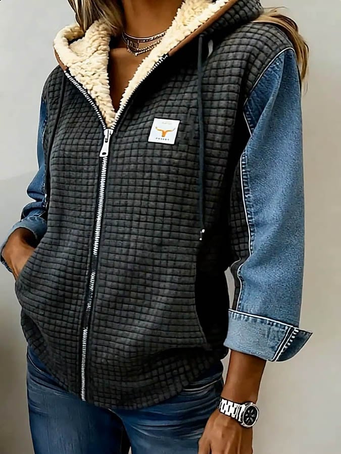 Women's Casual Hooded Color Block Jacket