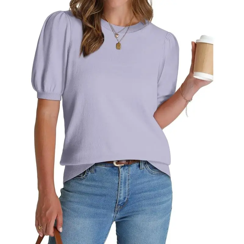 Women's Puff Short Sleeve 2026 Spring Summer Sweater - Lightweight Knit Top - Business Casual Blouse