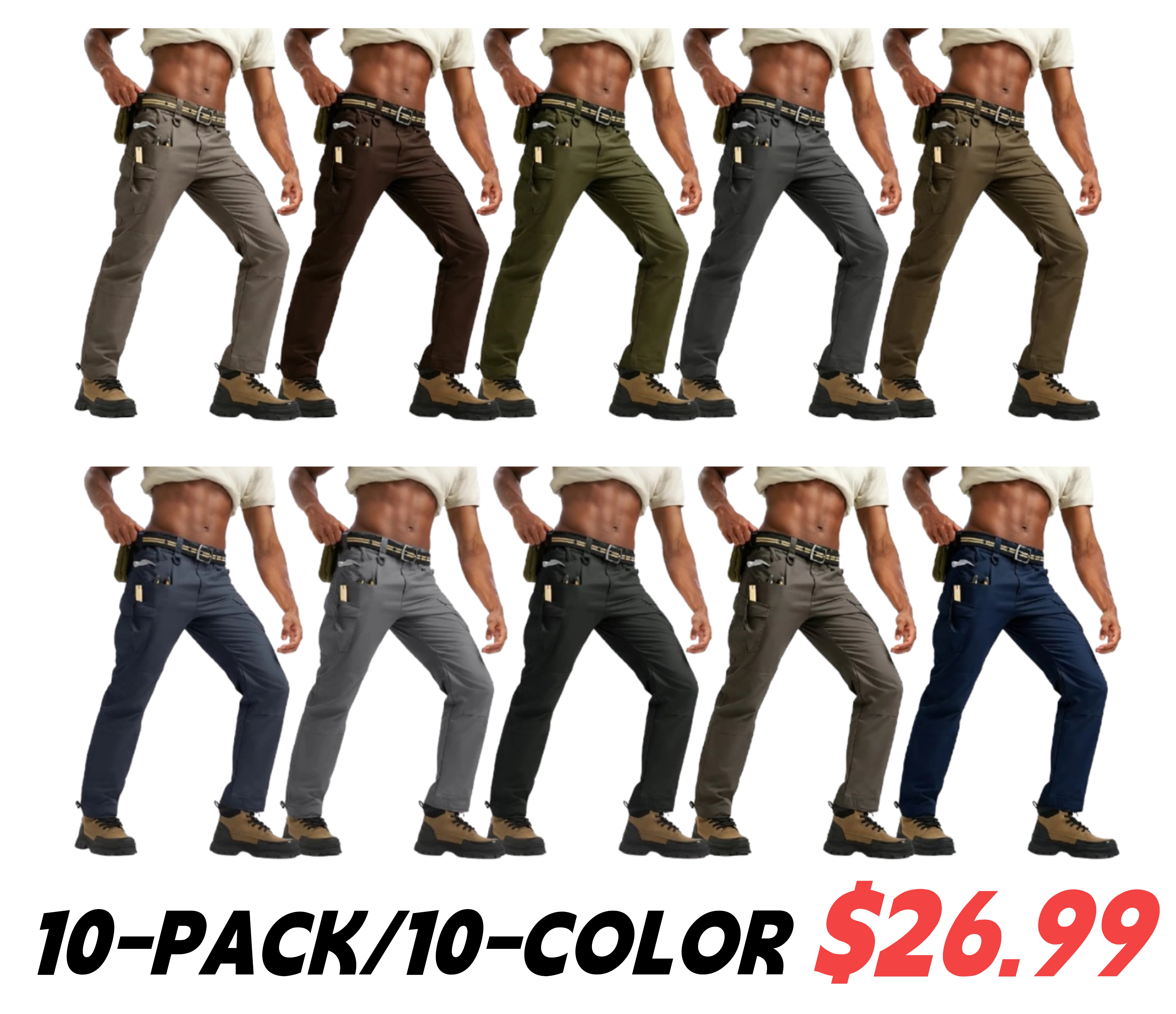 Men's Tactical Cargo Pants — Lightweight, Multi-Pocket, Water-Repellent, Ripstop (10 Pockets)