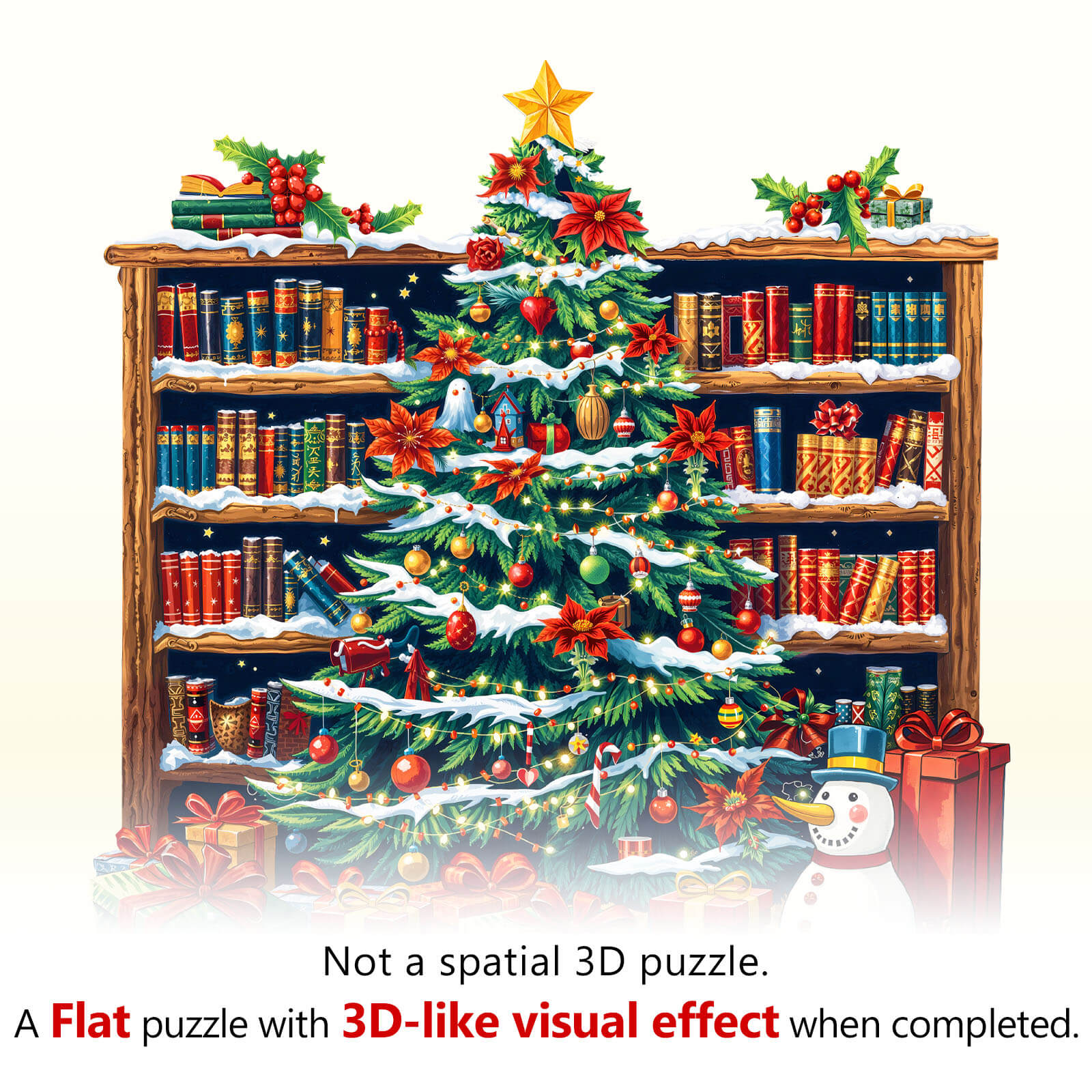 Christmas bookshelf Wooden Jigsaw Puzzle