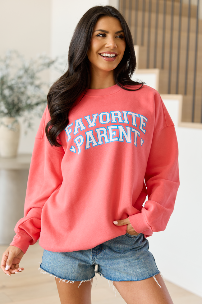 Favorite Parent Light Red Graphic Sweatshirt