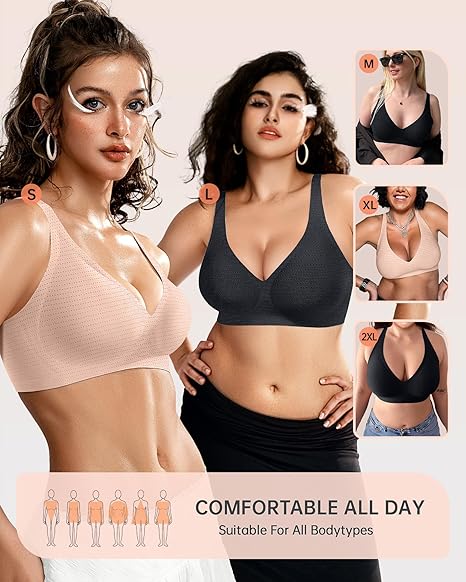 ✨🎁 Buy 1 Get 3 Packs🔥Womens Comfortable Wireless Bras Push Up Bralettes Seamless Tshirts Bras Deep V Everyday Bras