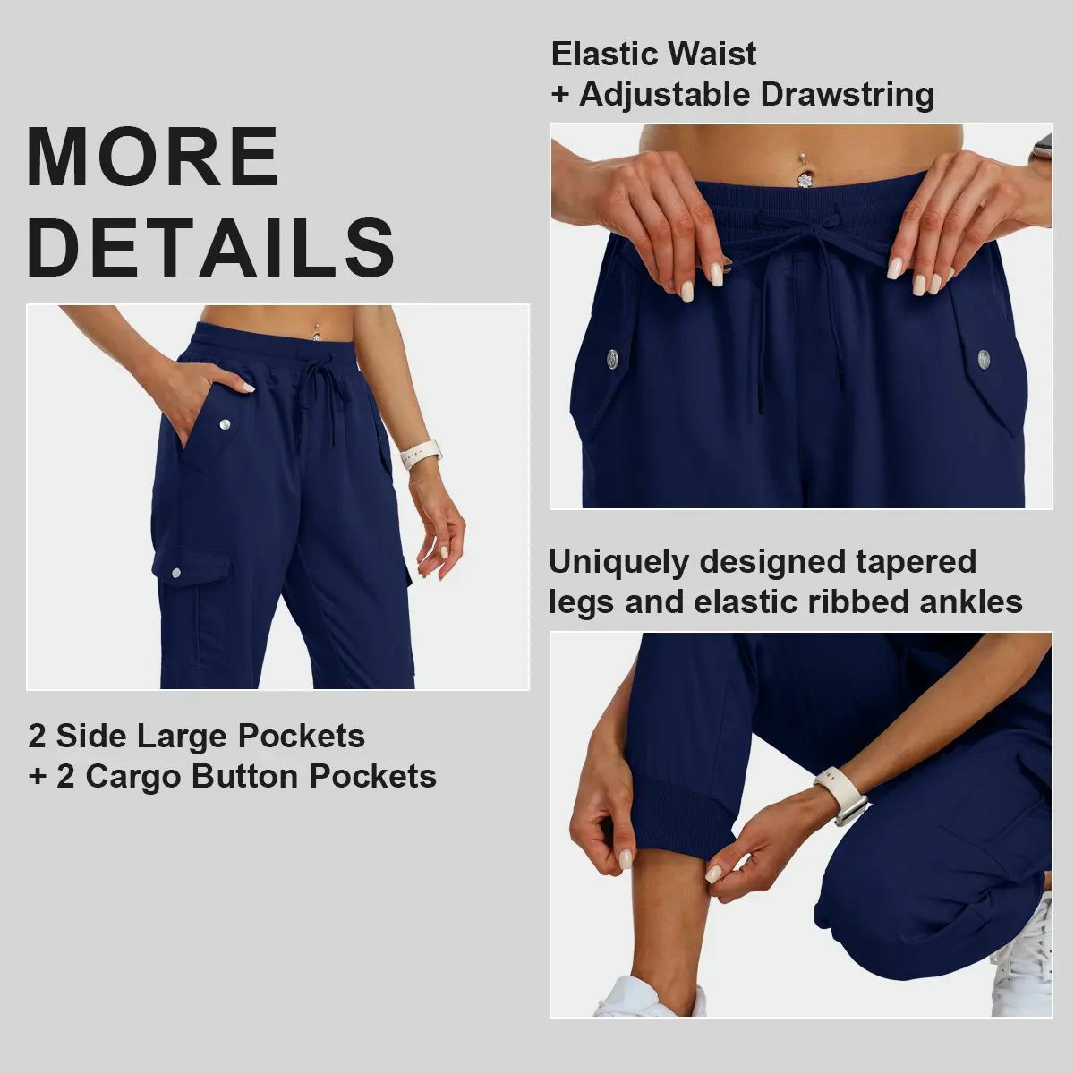 Women's Lightweight Hiking Cargo Pants Outdoor Quick Dry Casual Travel Sweatpants Joggers Elastic Waist Button Pockets Comfy Moms over 30 Basic four season