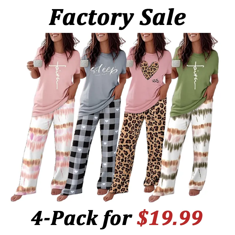 🔥Hot Sale🔥 Women's Pajama Set - Short Sleeve Comfortable Homewear (8 sets/4 sets)