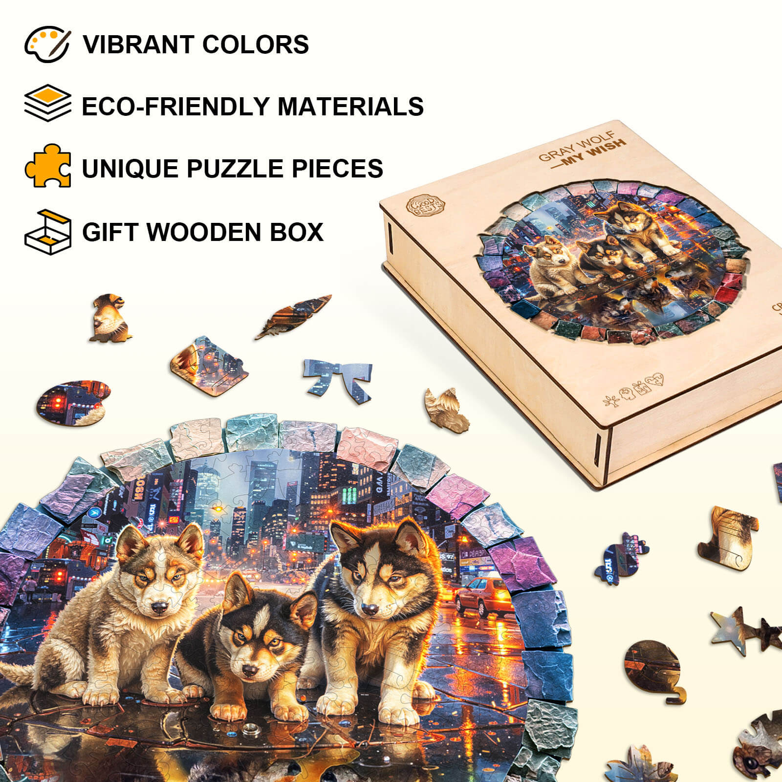 Gray wolf —My wish Wooden Jigsaw Puzzle