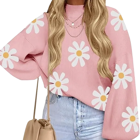 Women's high-neck long-sleeved loose lantern knit sweater