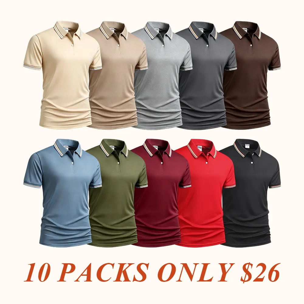 Men's Quick Dry Color Block Striped Polo Shirt, Classic Button-Down Collar Top