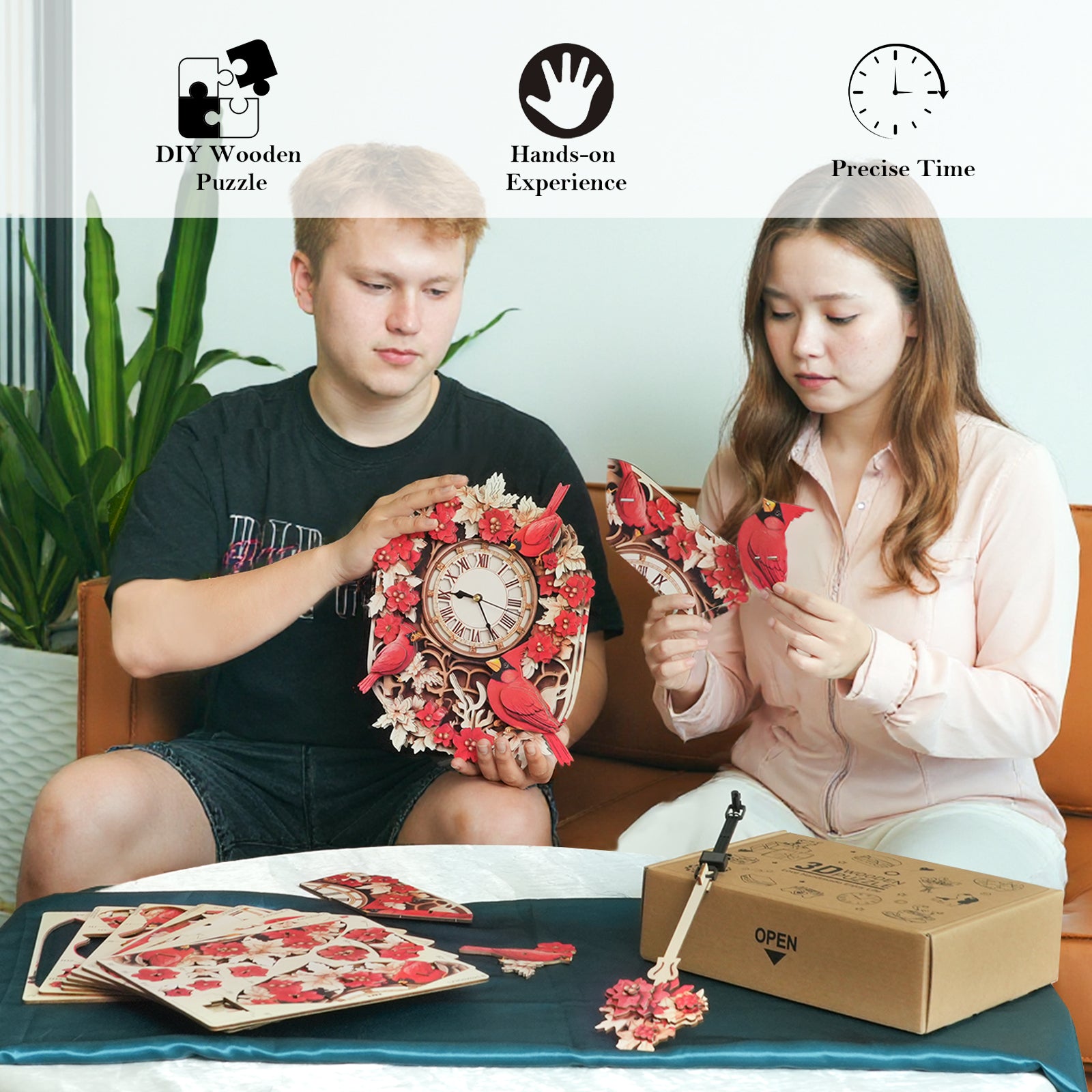 Cardinal– DIY Wooden Clock, 3D Puzzle Craft Kit