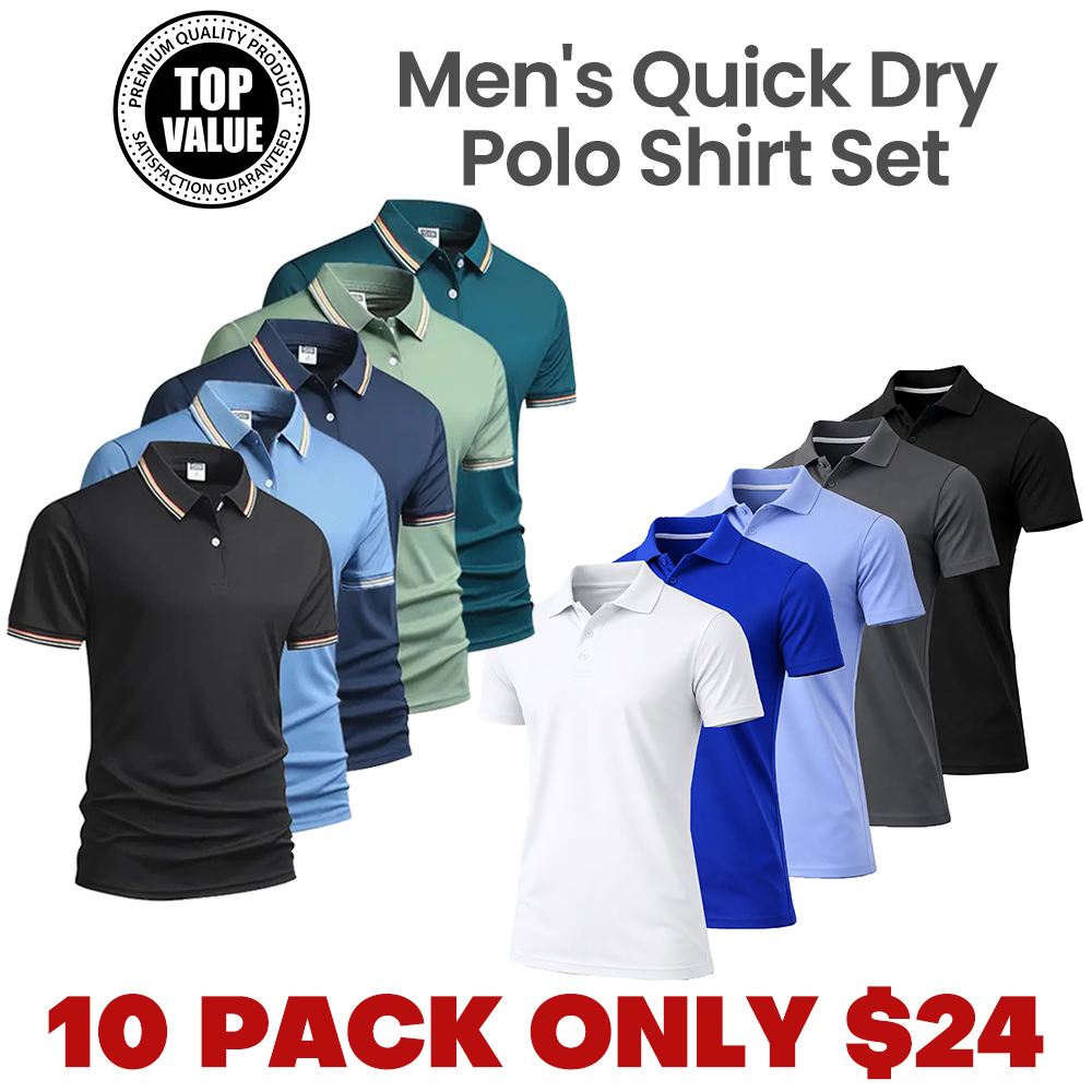 🔥10-pack only $24 🔥Men's Quick Dry Polo Shirt Set