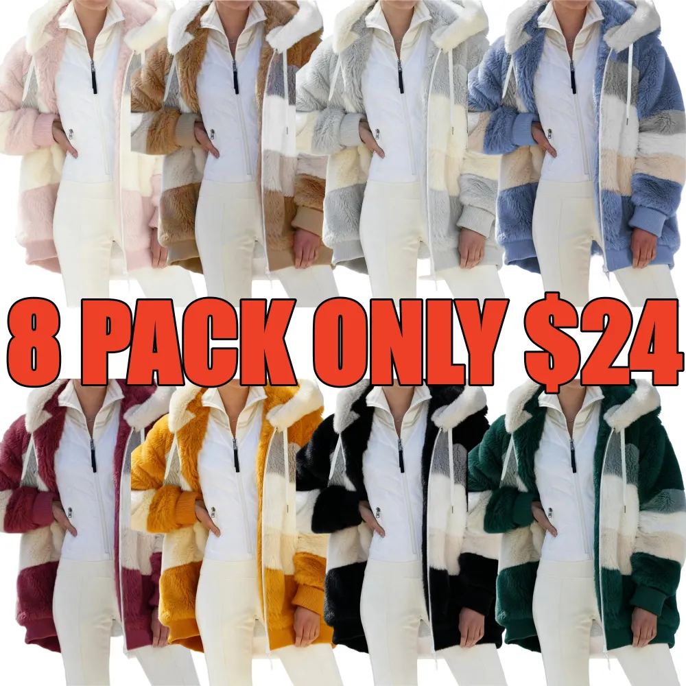 Women's Colorblock Drop Shoulder Hooded Polar Fleece Coat