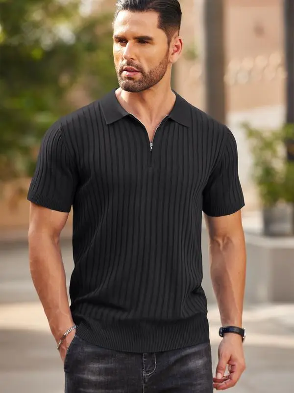 New York Fashion Week Men's Zip-Up Short-Sleeve Polo Shirt