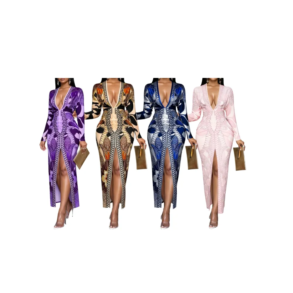 Women's All Over Print Deep V Neck Dress