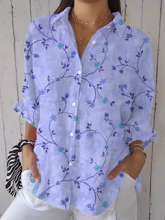 Women's Casual Vintage Floral Art Shirt