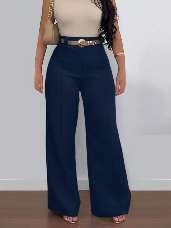 Women's Plain Pocket Wide Leg Pants
