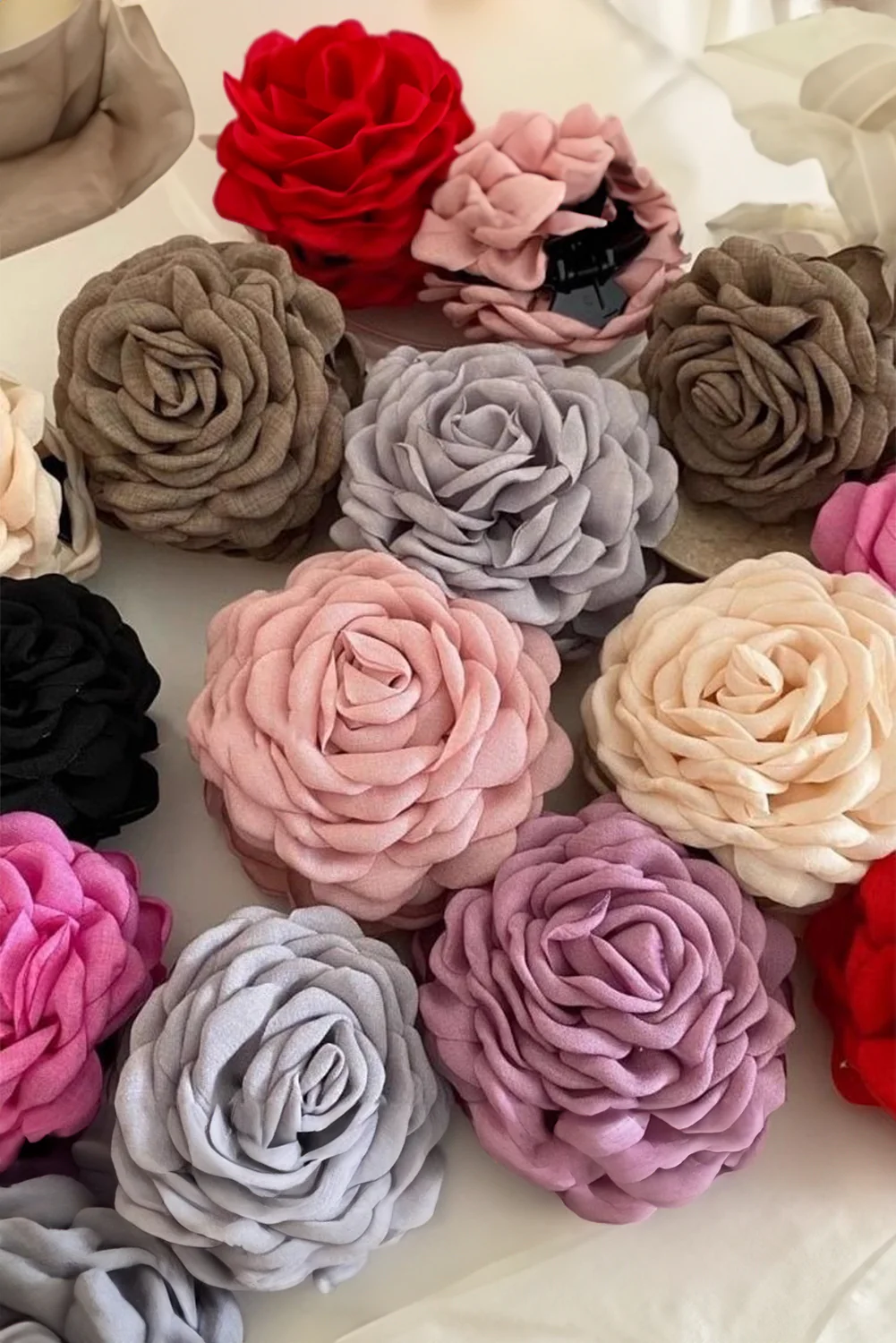 Gossamer Pink 3D Rose Flower Cloth Hair Clip