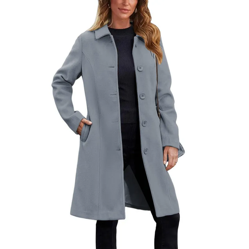 Women's Faux Wool Peacoat Single Breasted Notched Collar Trench Coat