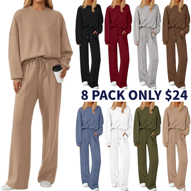 🔥Women's Long-Sleeved Sweatshirt and Wide-Leg Pants Set🔥