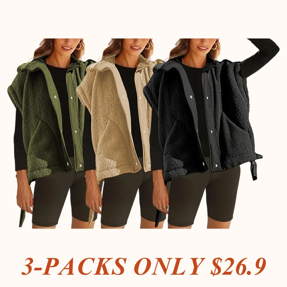 Women's Warm Fleece Vest Casual Sleeveless Button Down Sherpa Jacket