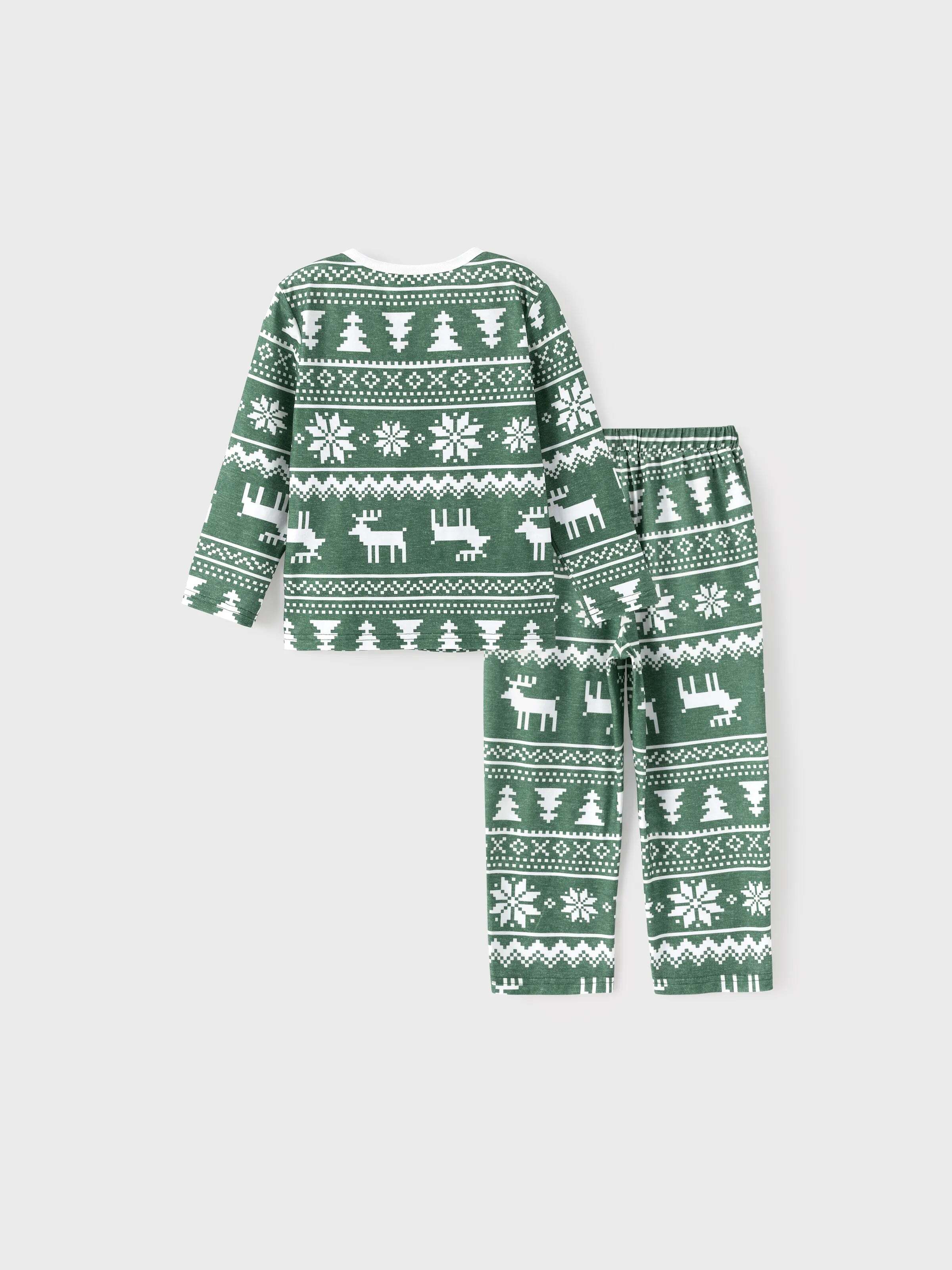 Christmas Matching Family Pajamas Set Reindeer and Snowflake Green Print PJS with Christmas Socks Dark Green