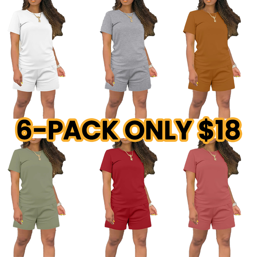 Women's Summer Casual Set, Short Sleeve Top & Shorts, Solid Color