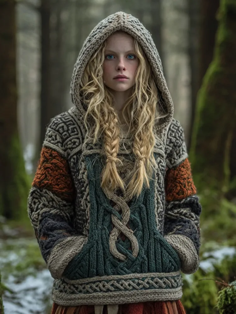 Women's Viking-style Winter Warm Hooded Knitted Sweater