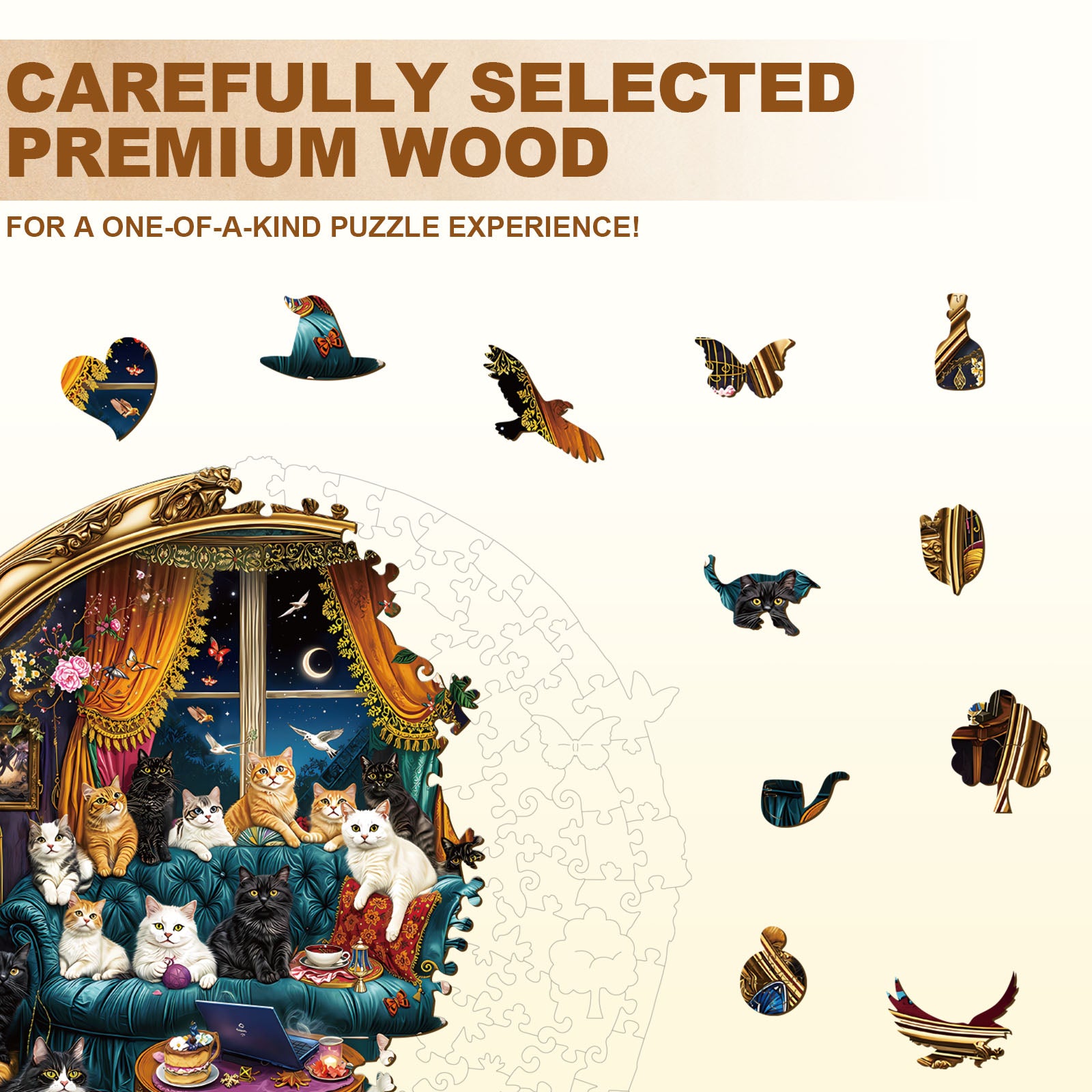 Cat Party Night Wooden Jigsaw Puzzle