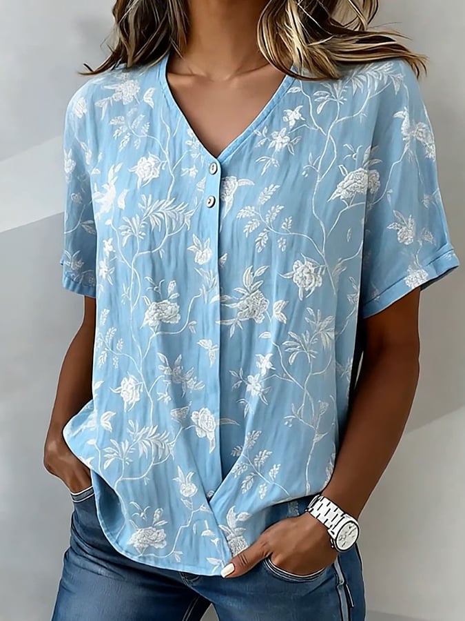 Women'S Casual Color-Blocked Print Top