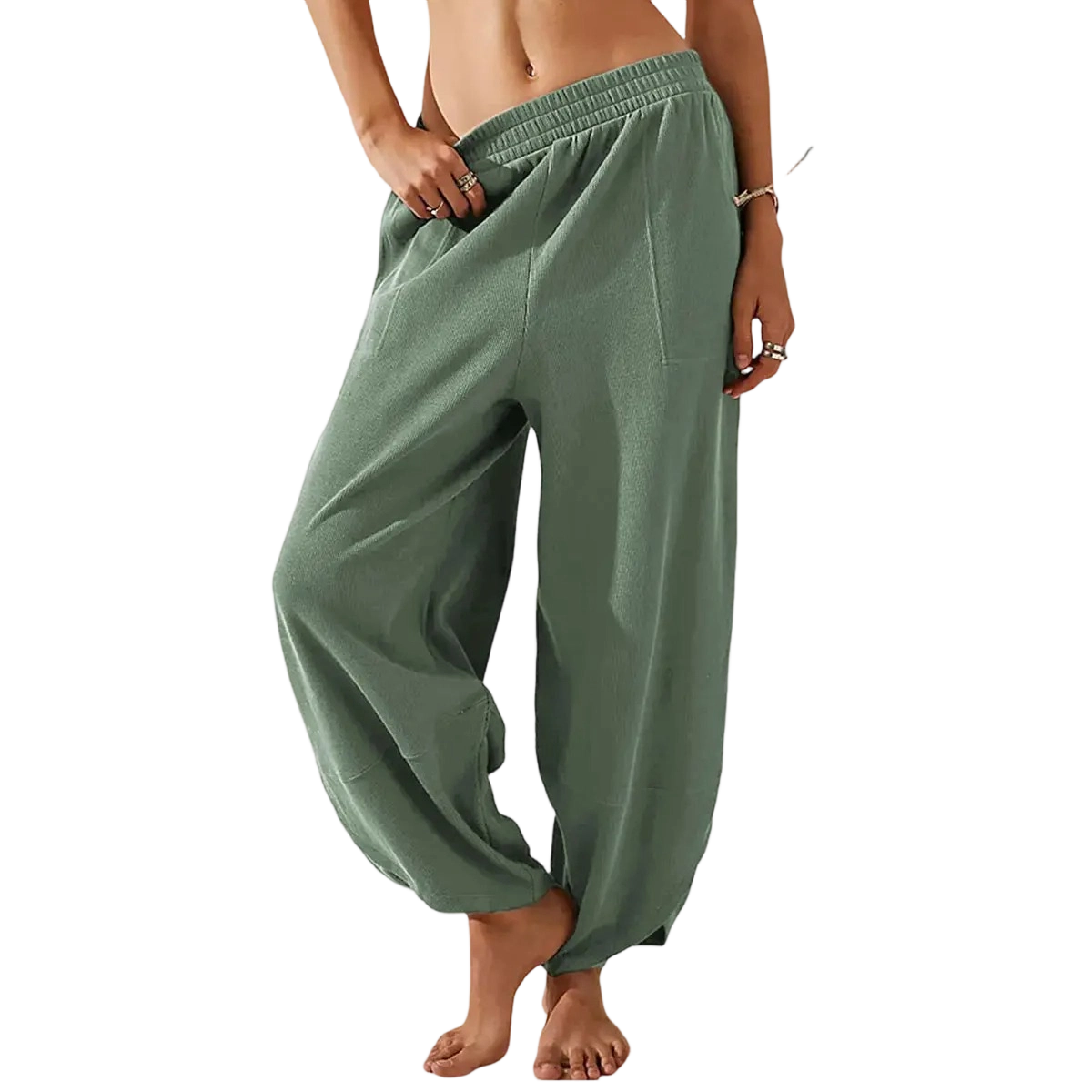 Women's Baggy Wideleg Pants Casual Elastic Waisted Palazzo Harem Pants with Pockets