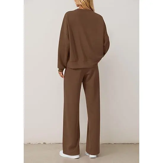 Women Fall Trendy Long Sleeve Sweatshirt Wide Leg Pants