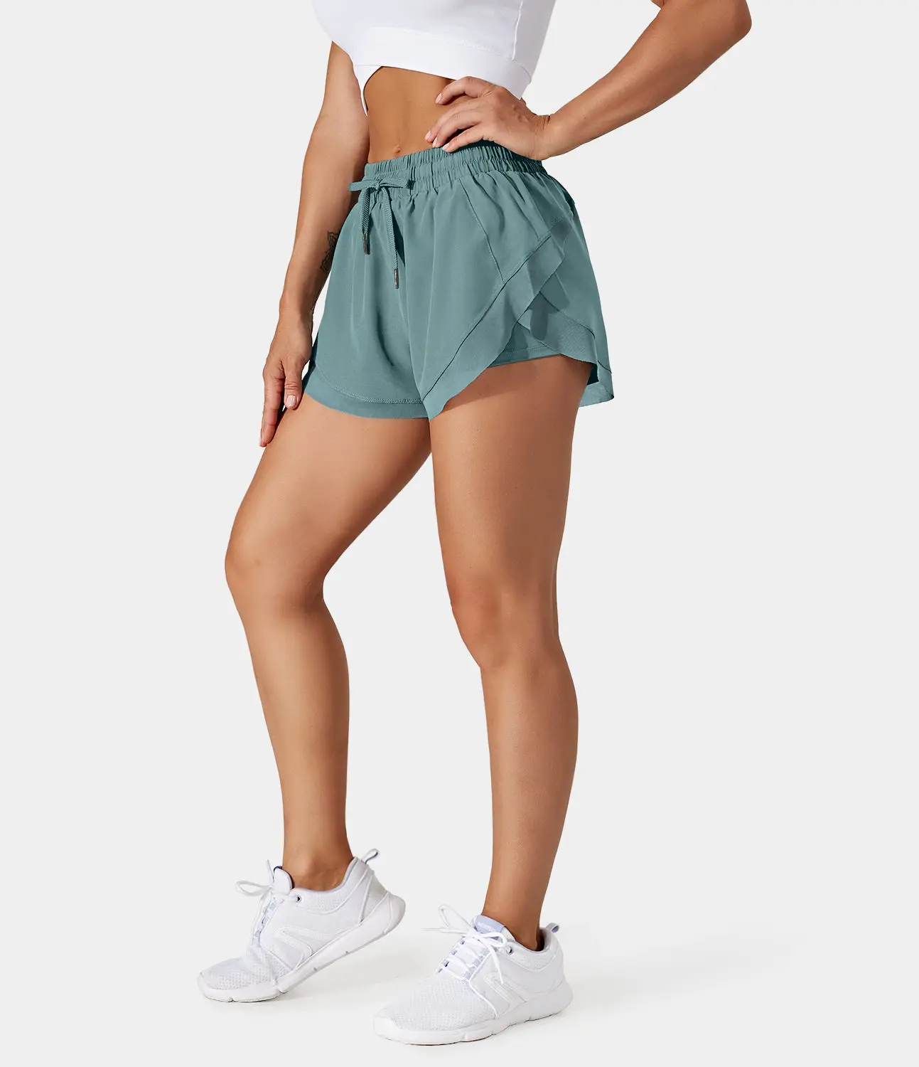 Drawstring Contrast Flowy Mesh Dolphin 2-in-1 Shorts