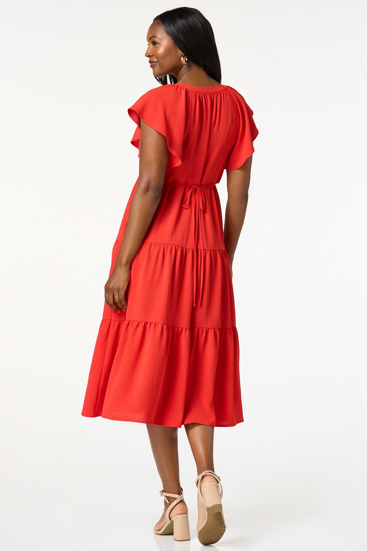 Tiered Flutter Sleeve Midi Dress