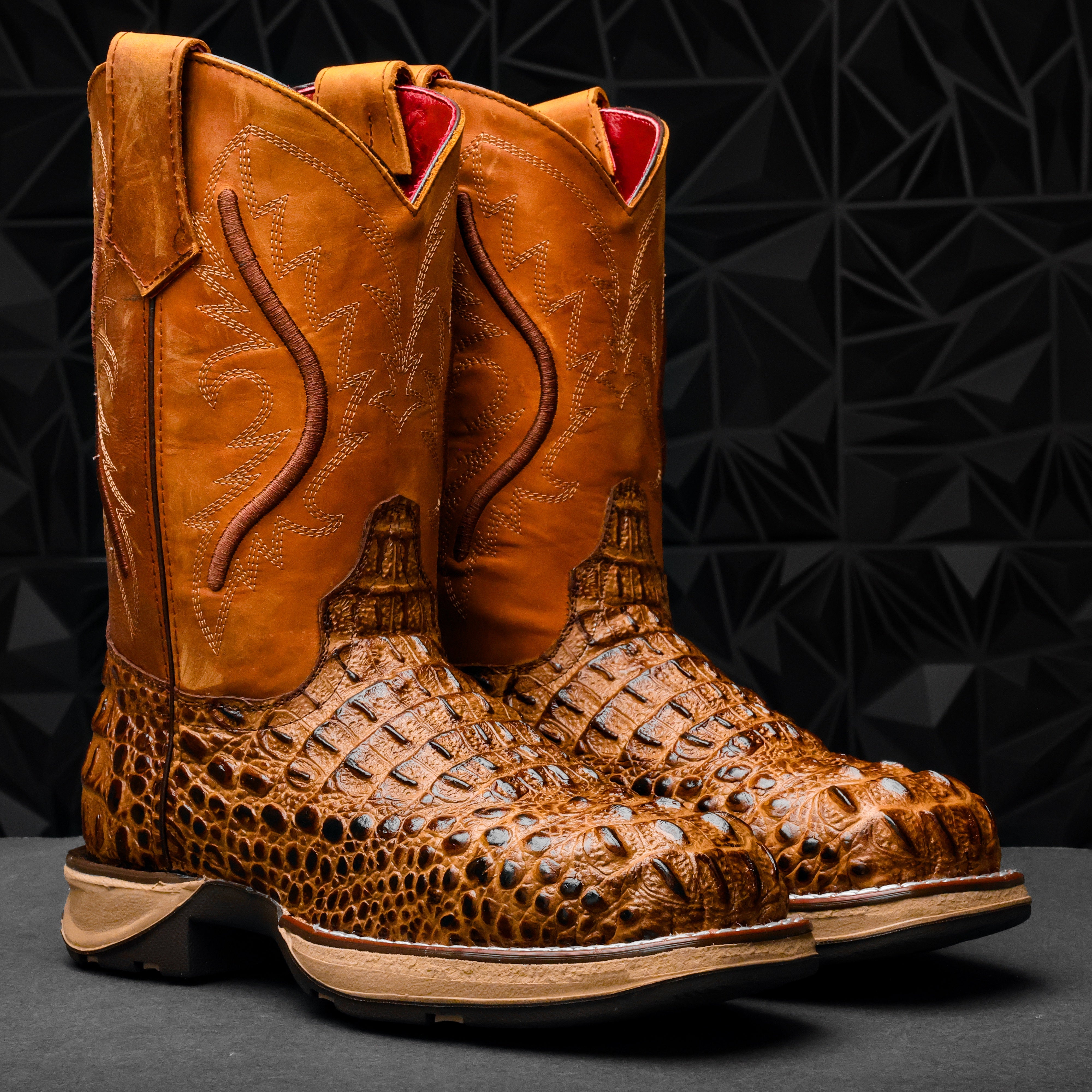 Honey Caiman Neck Leather Boots With 3D Lightweight Sole - Composite Toe