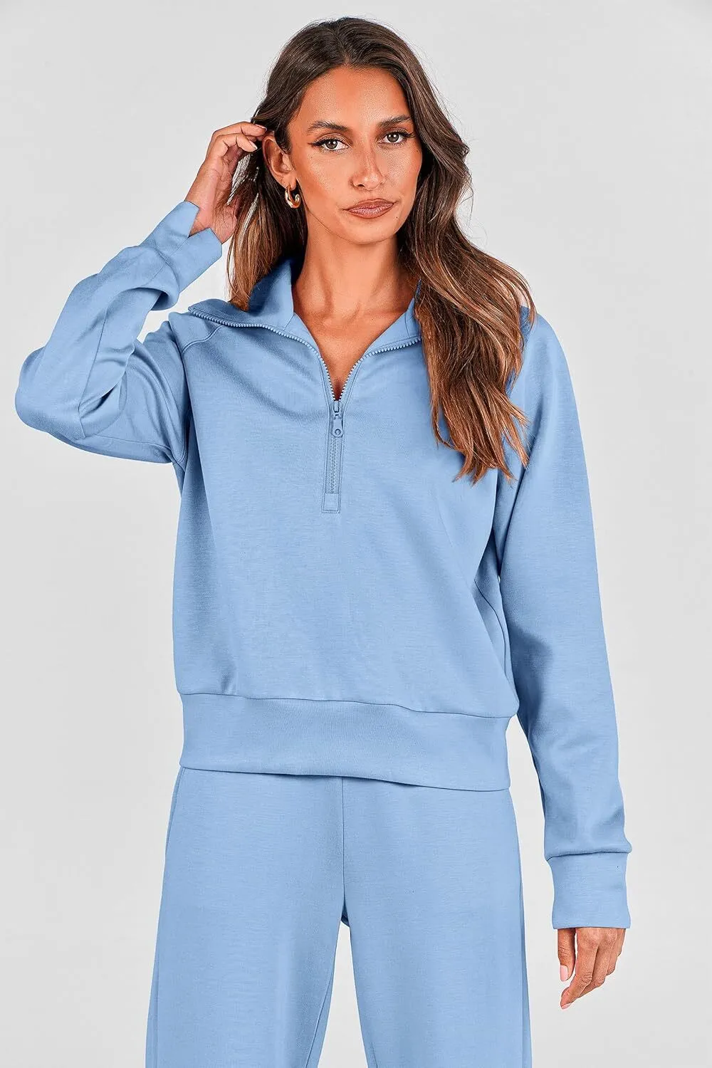 🔥Final Day Clearance!🛒Women's 2 Piece Outfits Casual Lapel Half Zip Sweatshirts And Wide Leg Pants Tracksuit Sets🔥8-PACK ONLY $28🔥