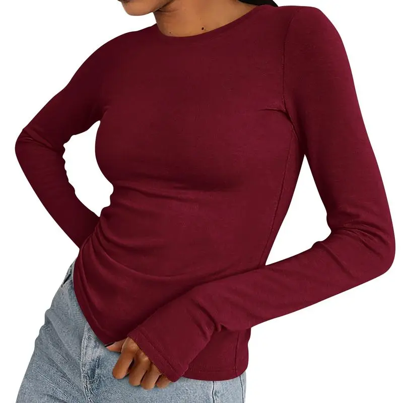 Women's Casual Long Sleeve Crew Neck Top - Slim Fit Basic Going-Out Blouse for Summer & Fall