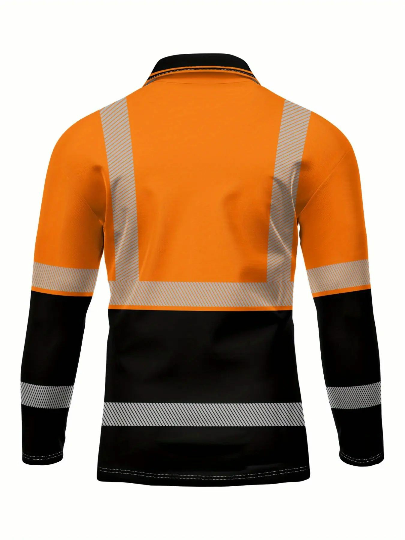 Men's casual autumn and winter tooling printed long-sleeved POLO shirt - contrasting color design, orange, black and neon green optional(ANSI/ISEA 107)