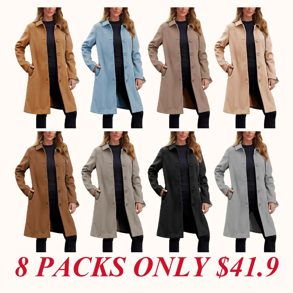 Women's Faux Wool Peacoat Single Breasted Notched Collar Trench Coat