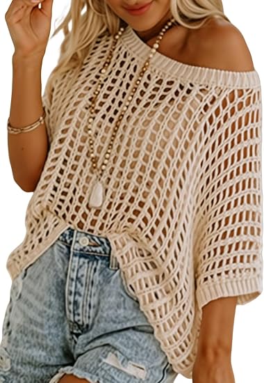 Women’s Crochet Hollow-Out Beach Top – Lightweight Cover-Up