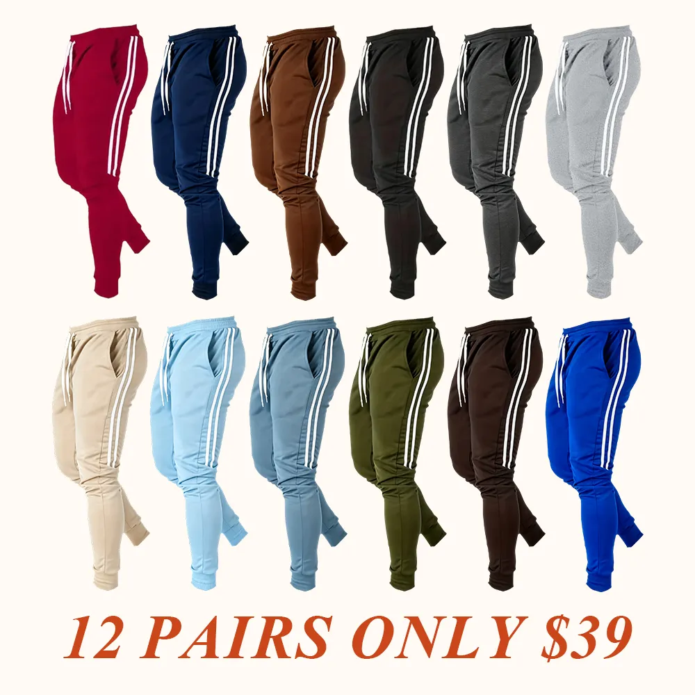 Men's athletic jogger pants with multiple colors and side stripes