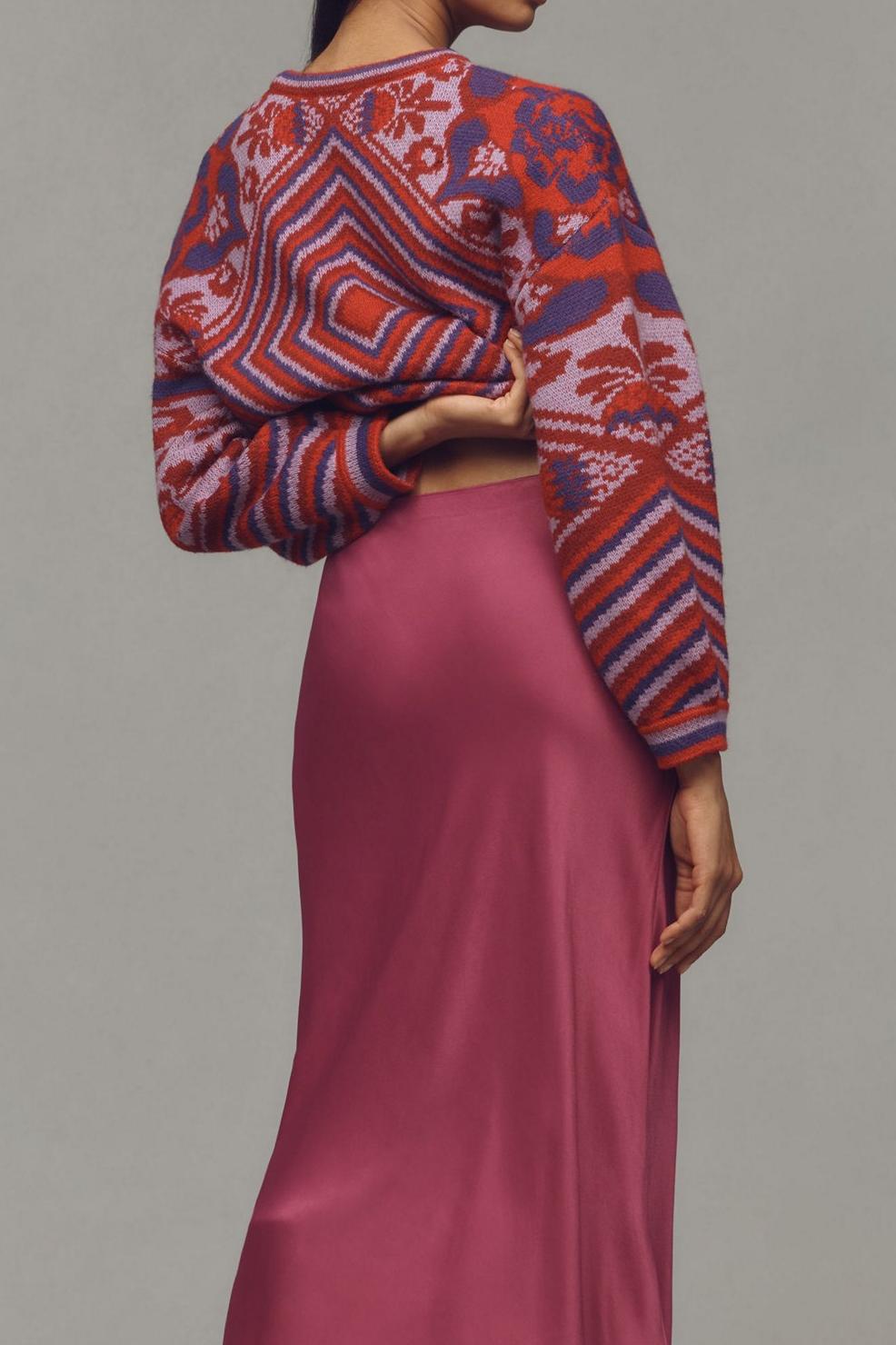 Pink Satin Midi Skirt