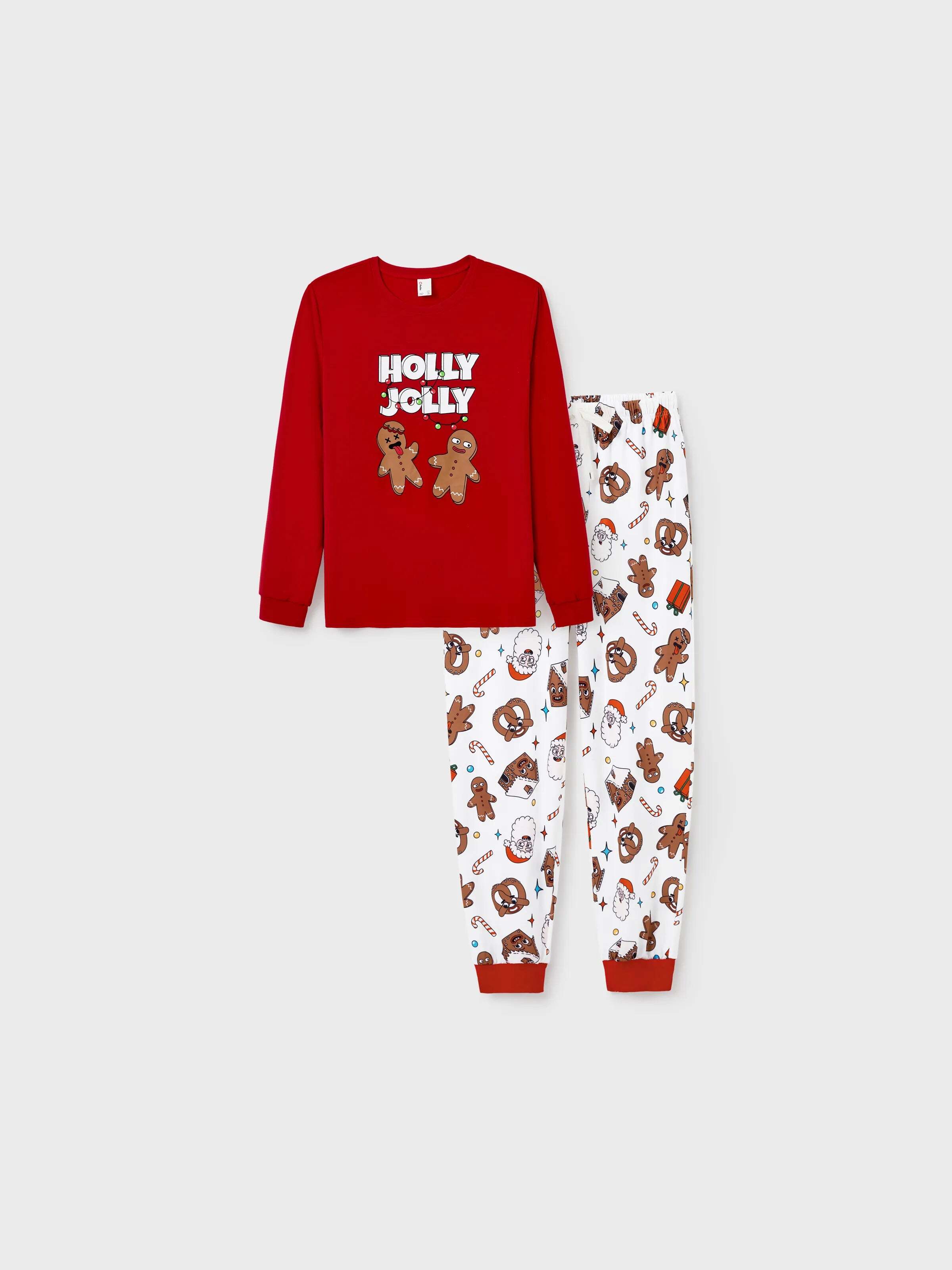 Christmas Matching Family Pajamas Set Gingerbread and Santa PJS with Christmas Socks Red
